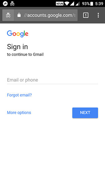 enter the google email address